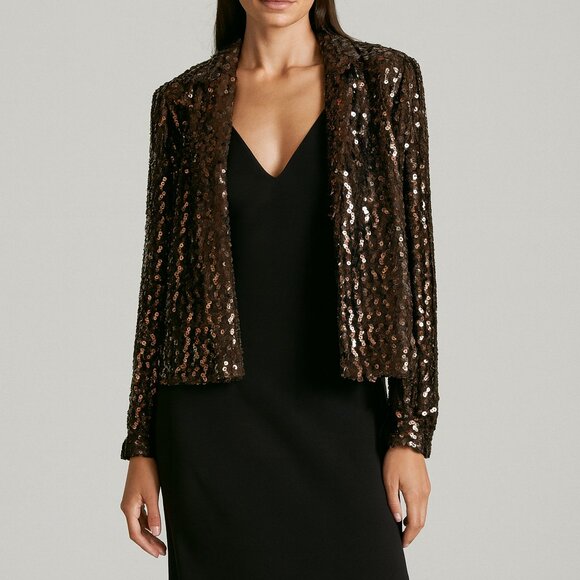 Helen Sidel Womens Brown Sequin Open Front Topper Size 14 - Picture 1 of 7